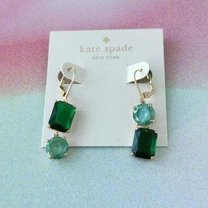 New. Kate Spade Gold Green Shine On Mismatched Drop Earrings